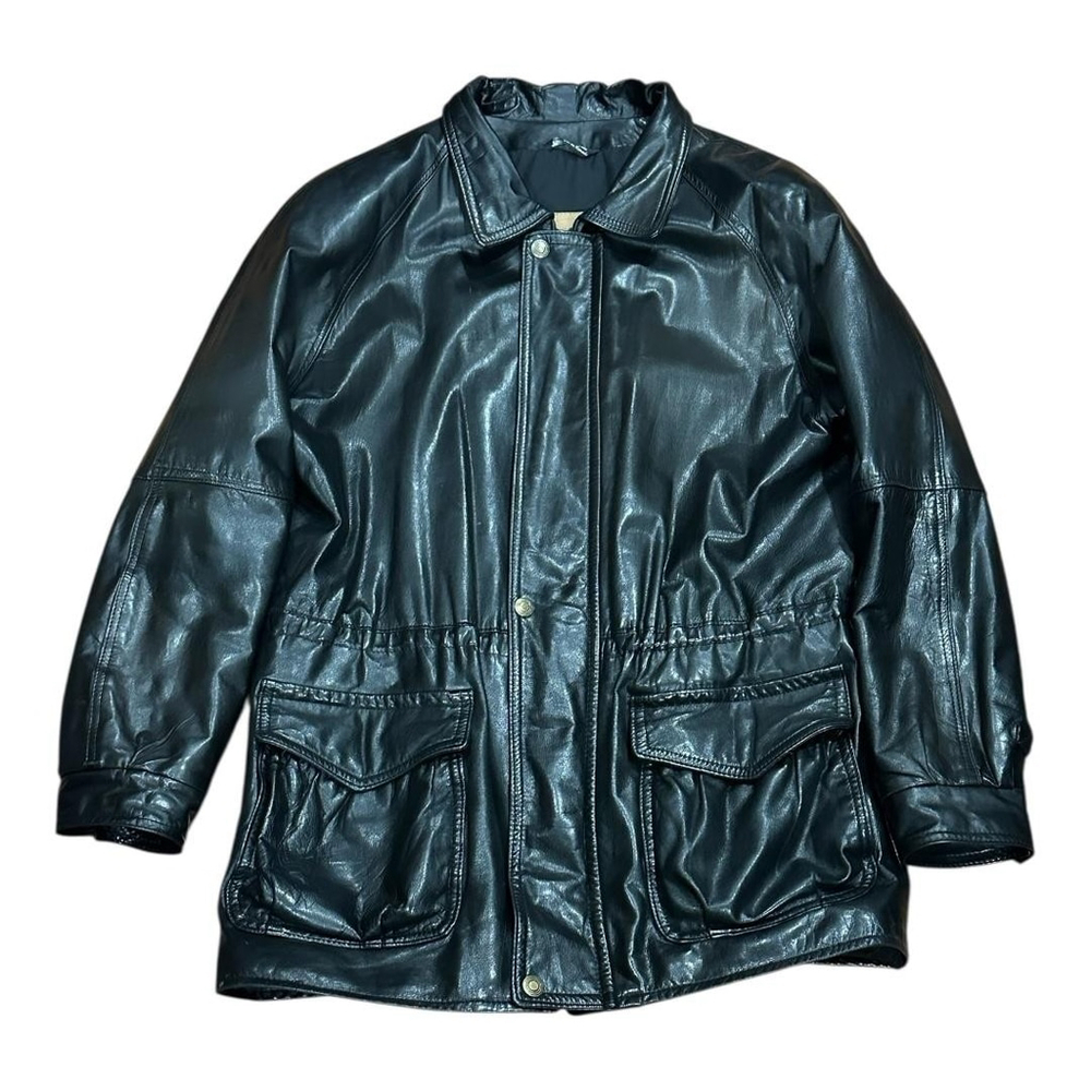 The Olde Hide House Jacket Mens Large Black Leather Belted Waist Made Canada